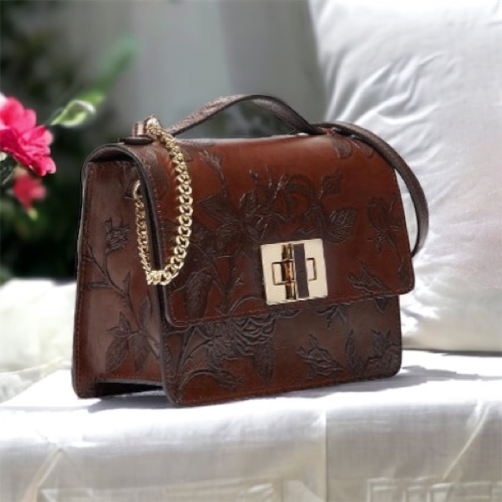 Italian Mahogany Leather Handbag by Cuoieria Fiorentina of Florence